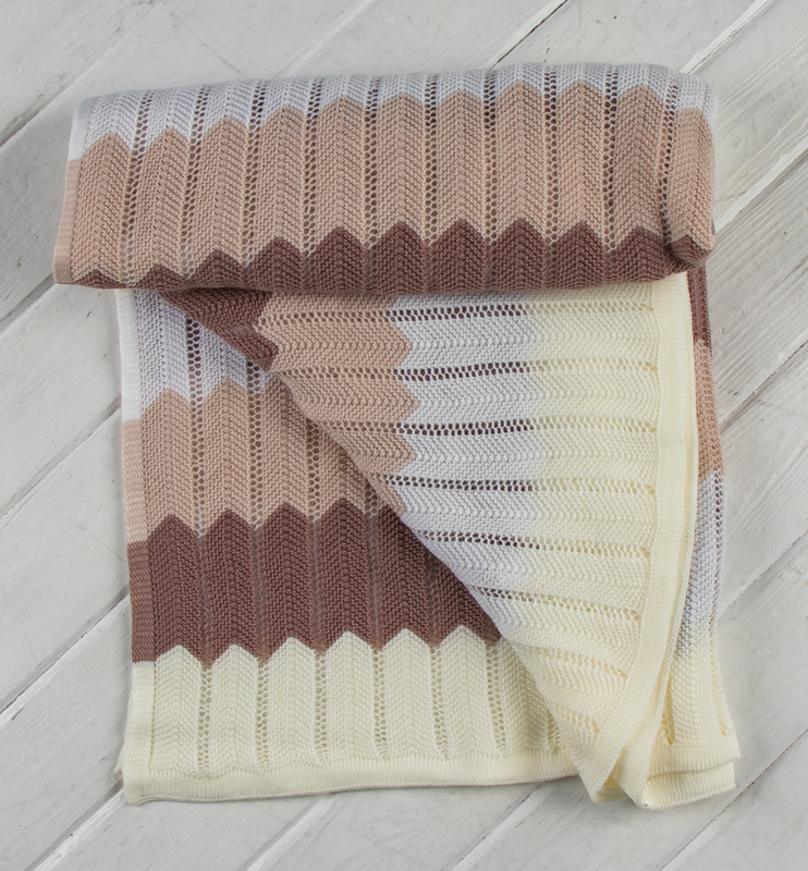 Вязаный плед квадратный зигзаг кофейный 160х160 см