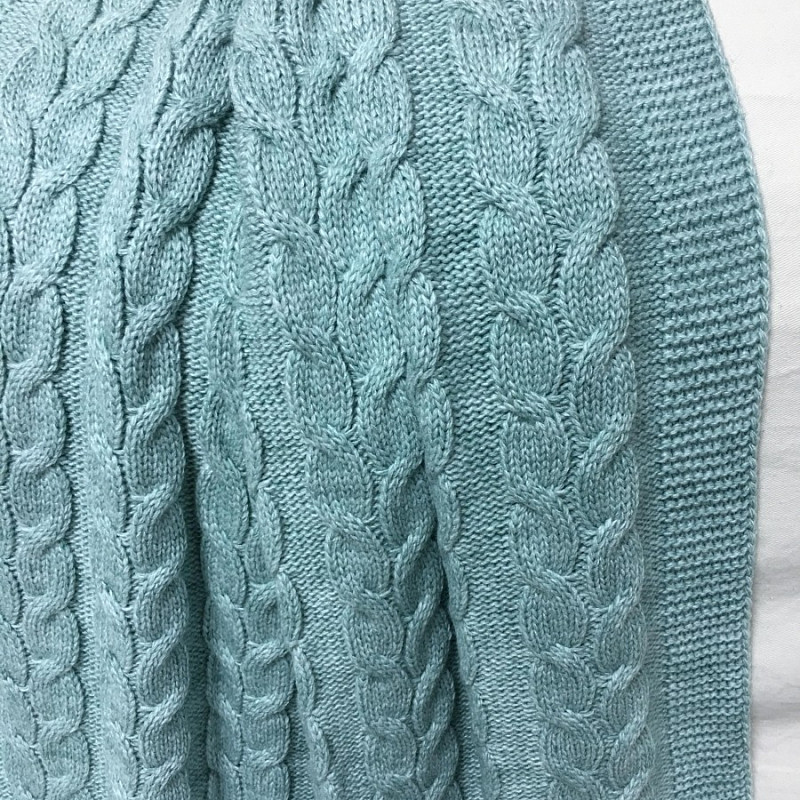 Плед вязаный в косы бирюза 120х90 см