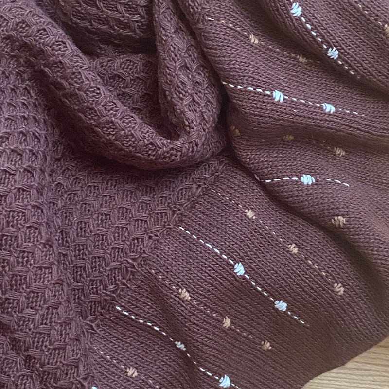 Вышитый вязаный плед шоколад 190х200 см