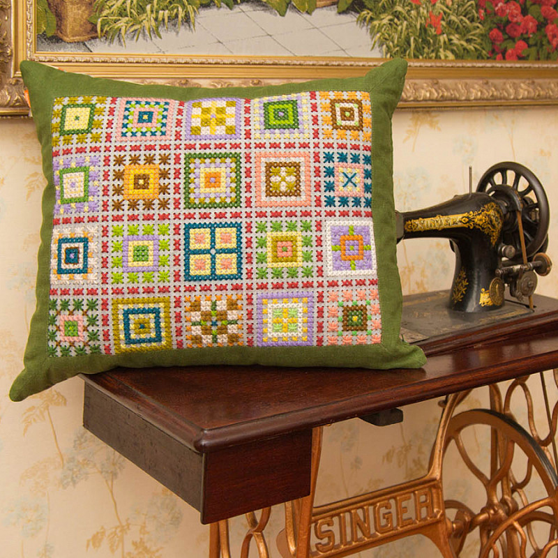 Французская мозаика гобелен зеленый лен 45-55 см