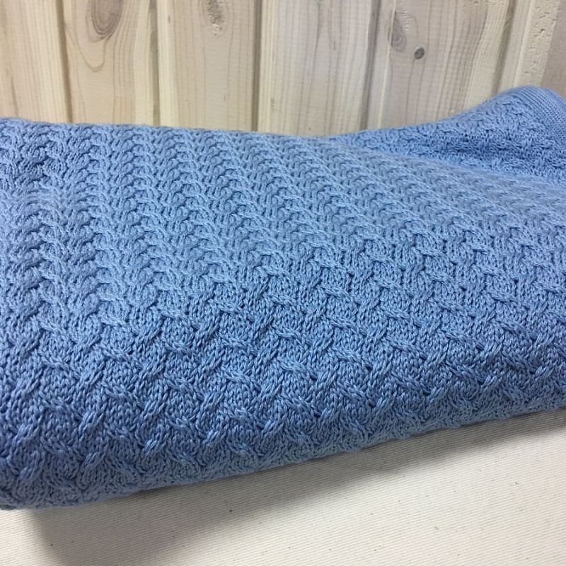 Вязаный детский плед голубой 100% хлопок