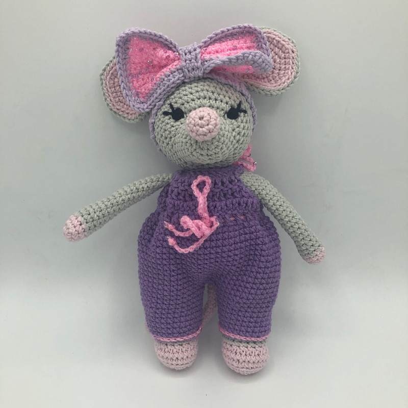 Мышка с розовым бантиком 23 см